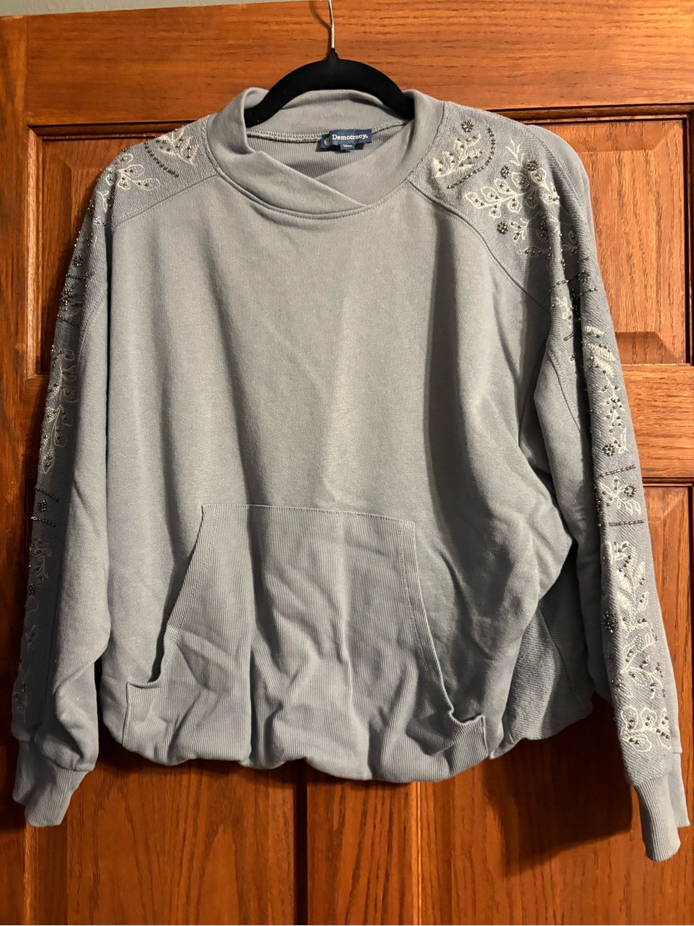 Democracy Pale Blue Embellished Crewneck Pullover